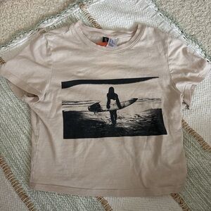 H&M Beige Tee with Black Surf Graphic